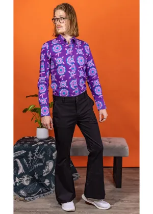 Run &amp; Fly Men's Presley 70's Flare Bell Bottom Pants Black