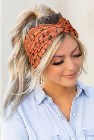 Russet Orange Crossed Detail Halloween Printed Headband