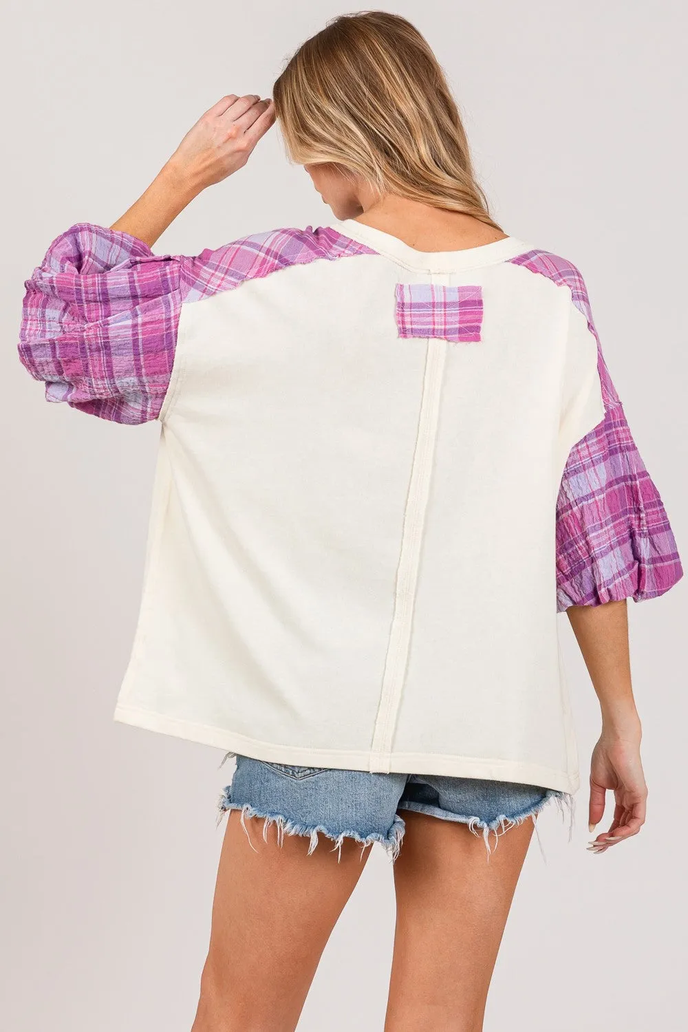 SAGE   FIG Full Size Peace Applique Patch with Plaid Contrast Top