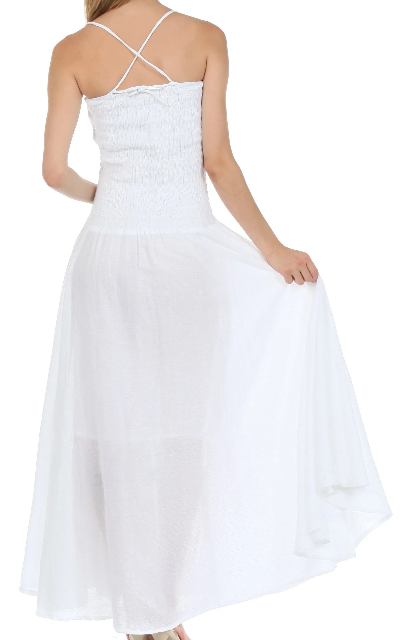 Sakkas Gauzy Cotton Yarn Embroidered Smocked Bodice Dress