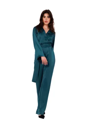 Satin V-Neck Wide-Sleeve Jumpsuit