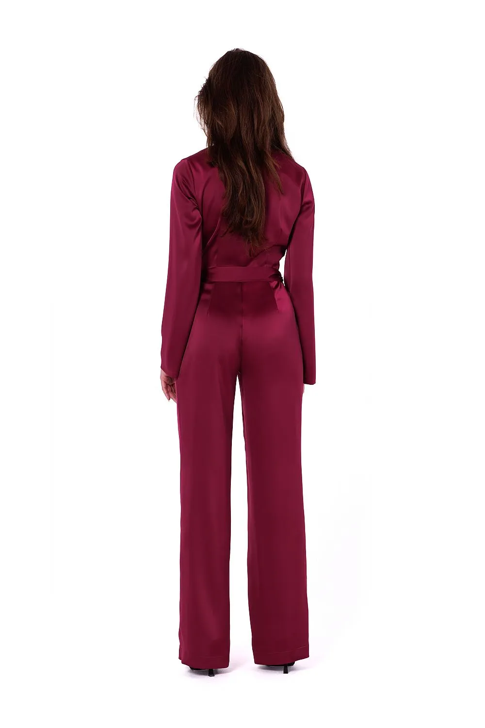 Satin V-Neck Wide-Sleeve Jumpsuit