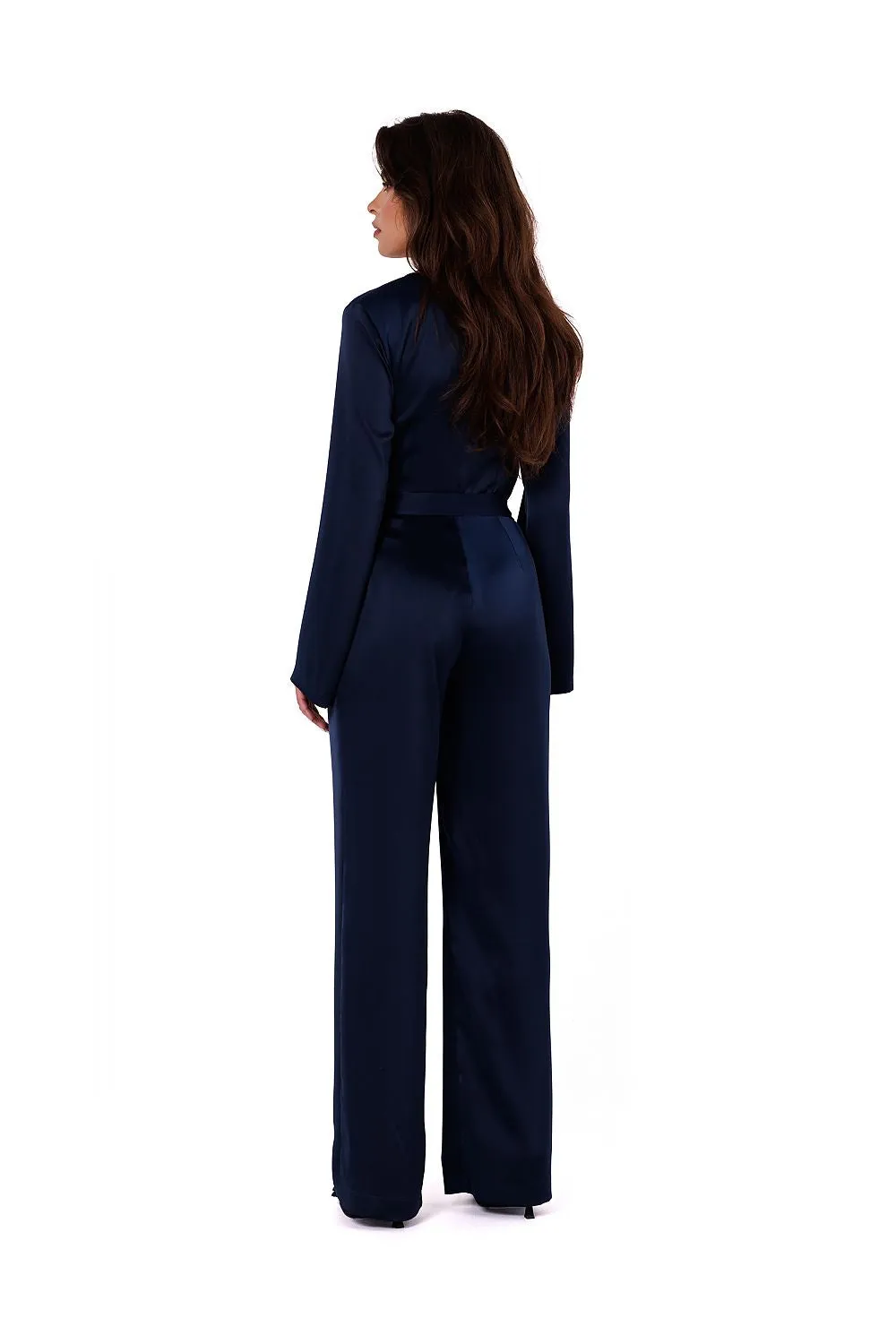 Satin V-Neck Wide-Sleeve Jumpsuit