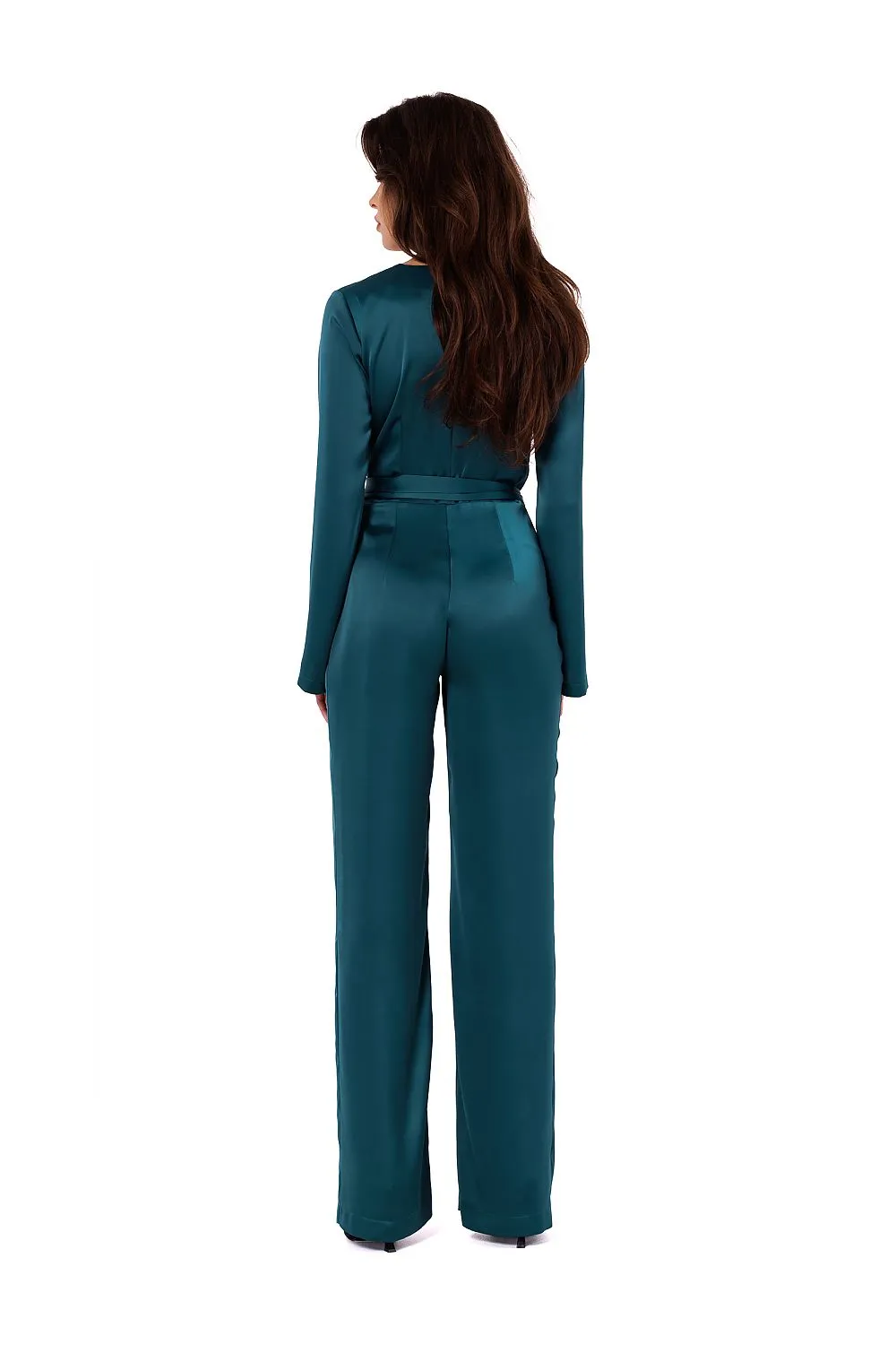 Satin V-Neck Wide-Sleeve Jumpsuit