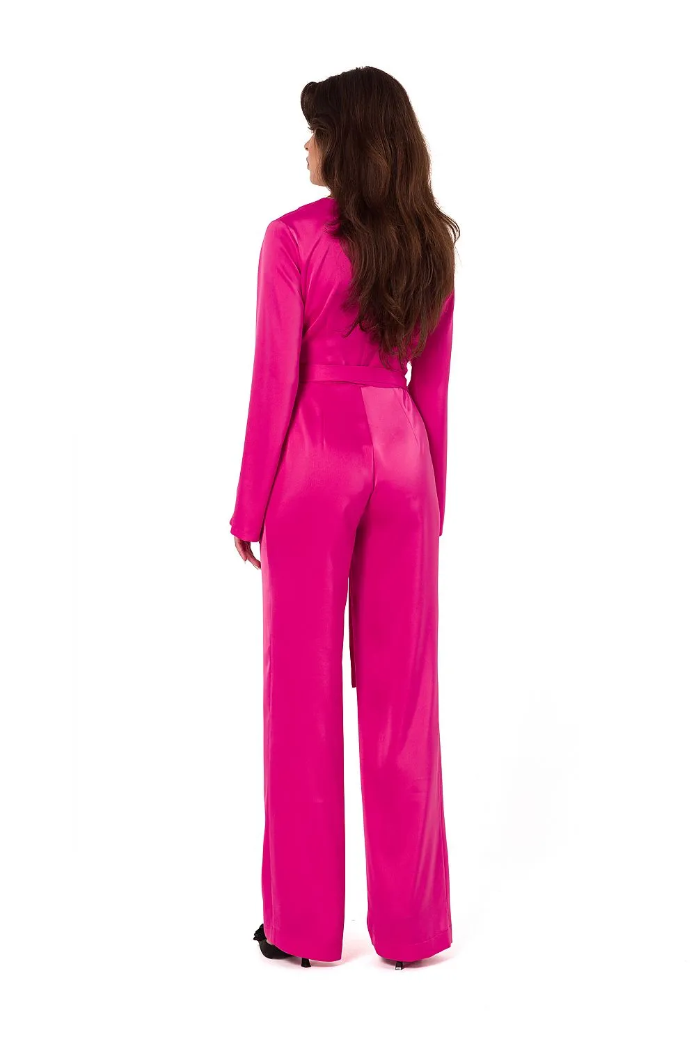 Satin V-Neck Wide-Sleeve Jumpsuit