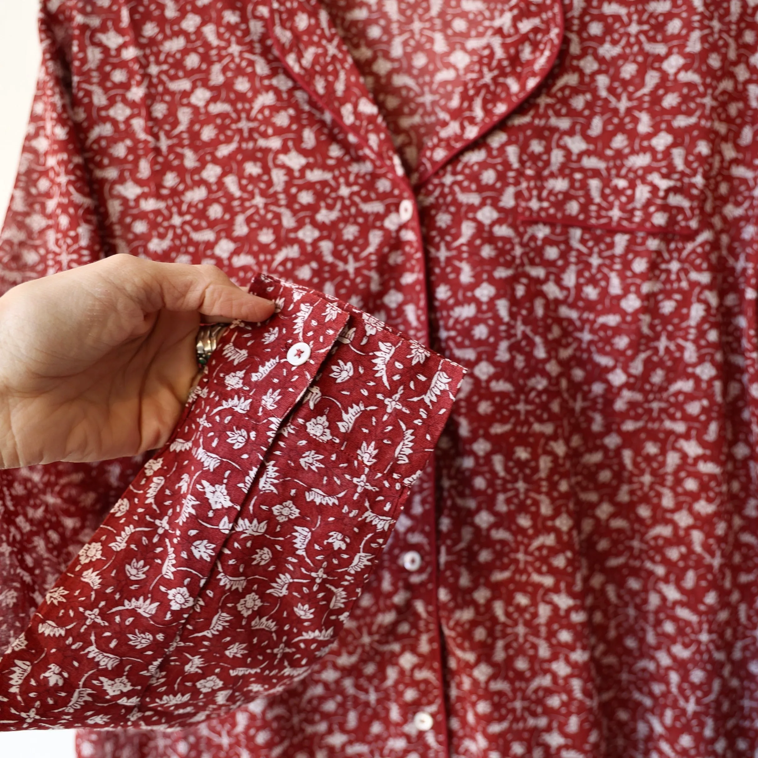 Scarlette Hand Printed Pajamas - Red Floral