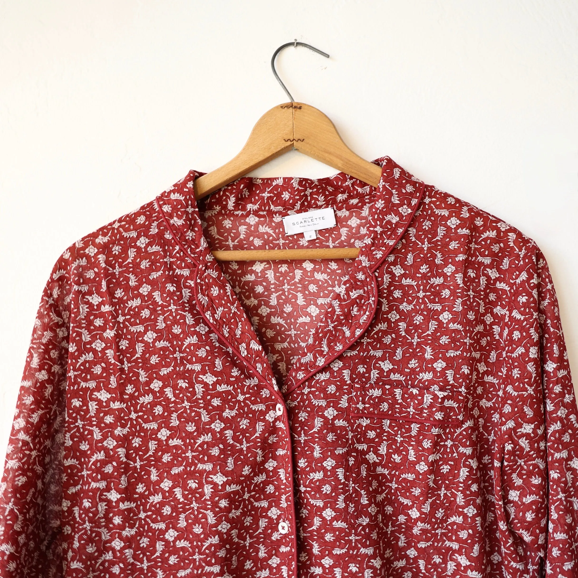 Scarlette Hand Printed Pajamas - Red Floral