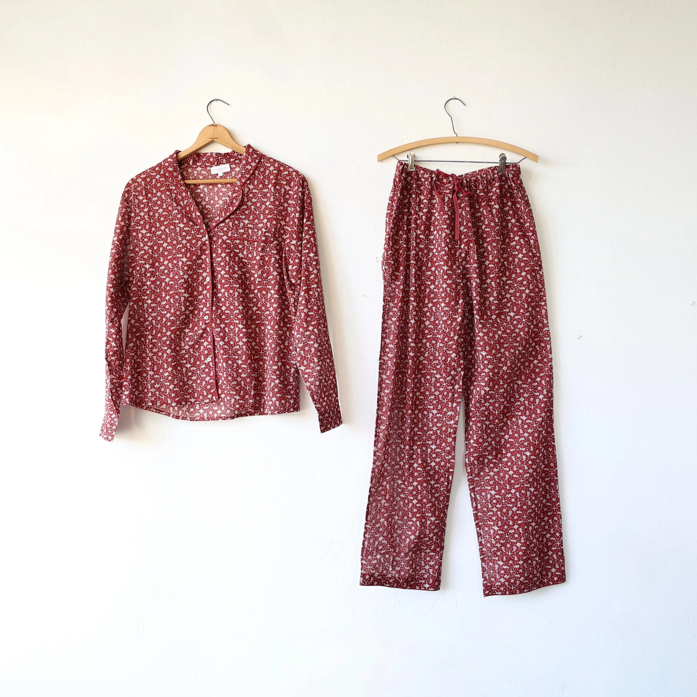 Scarlette Hand Printed Pajamas - Red Floral
