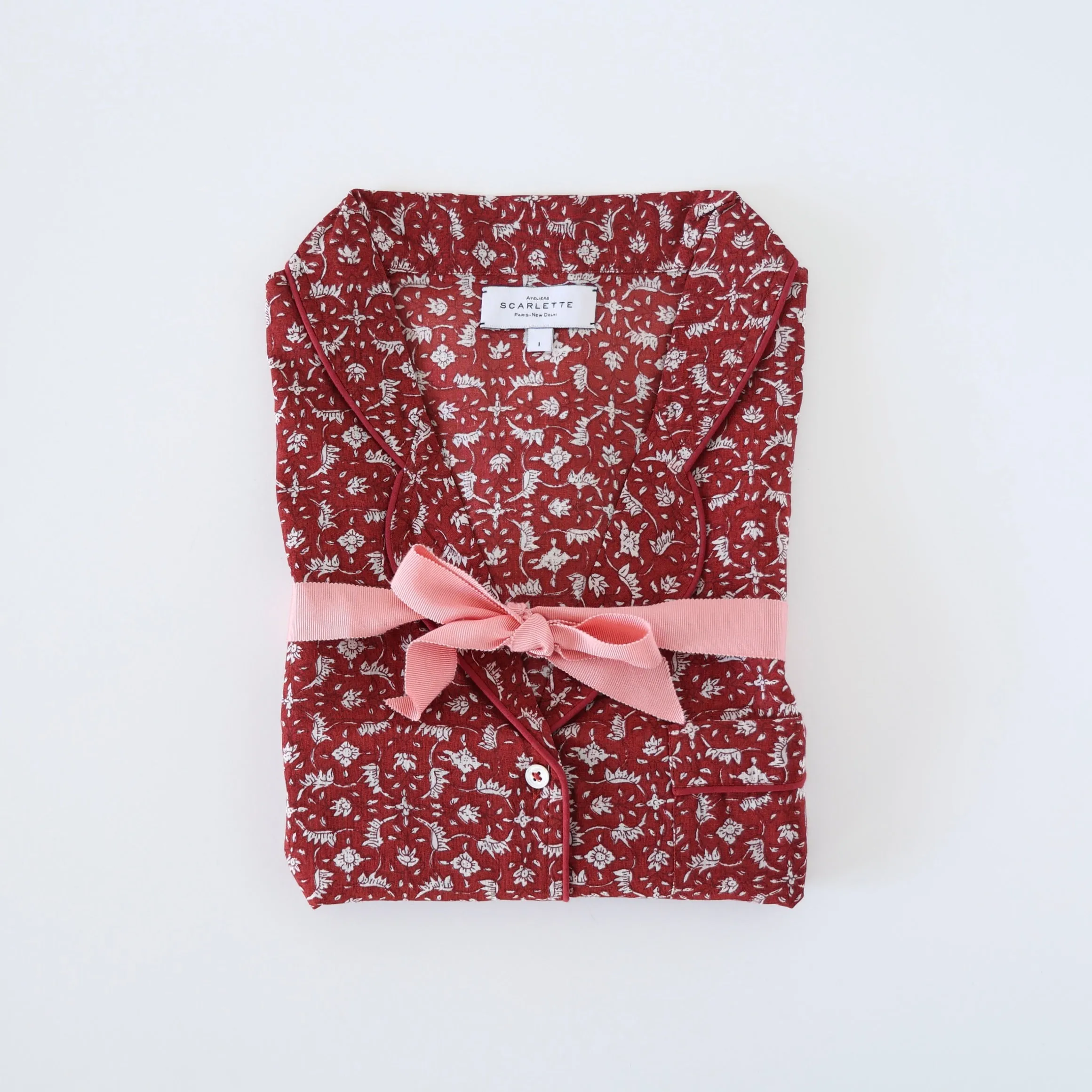 Scarlette Hand Printed Pajamas - Red Floral