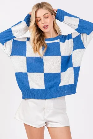 Seager Game Day Checkered Sweater - Royal/White