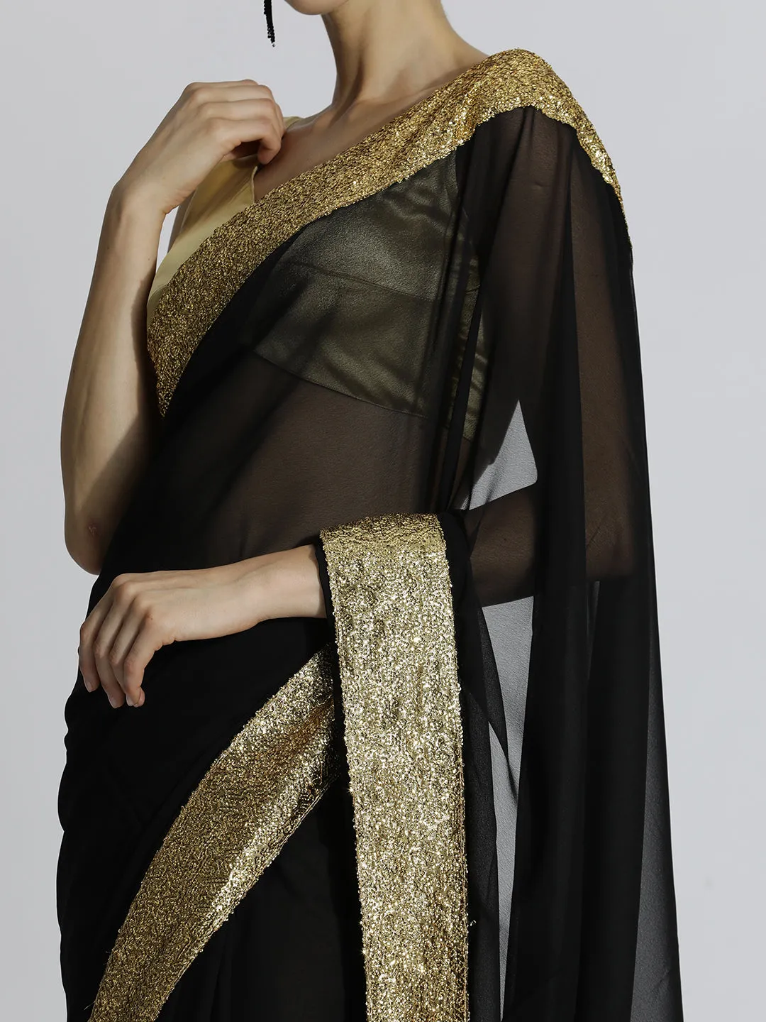 Sequin Embroidered Georgette Party Wear Black Saree