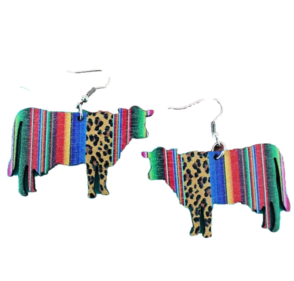 Serape Cow Leopard Print Earrings