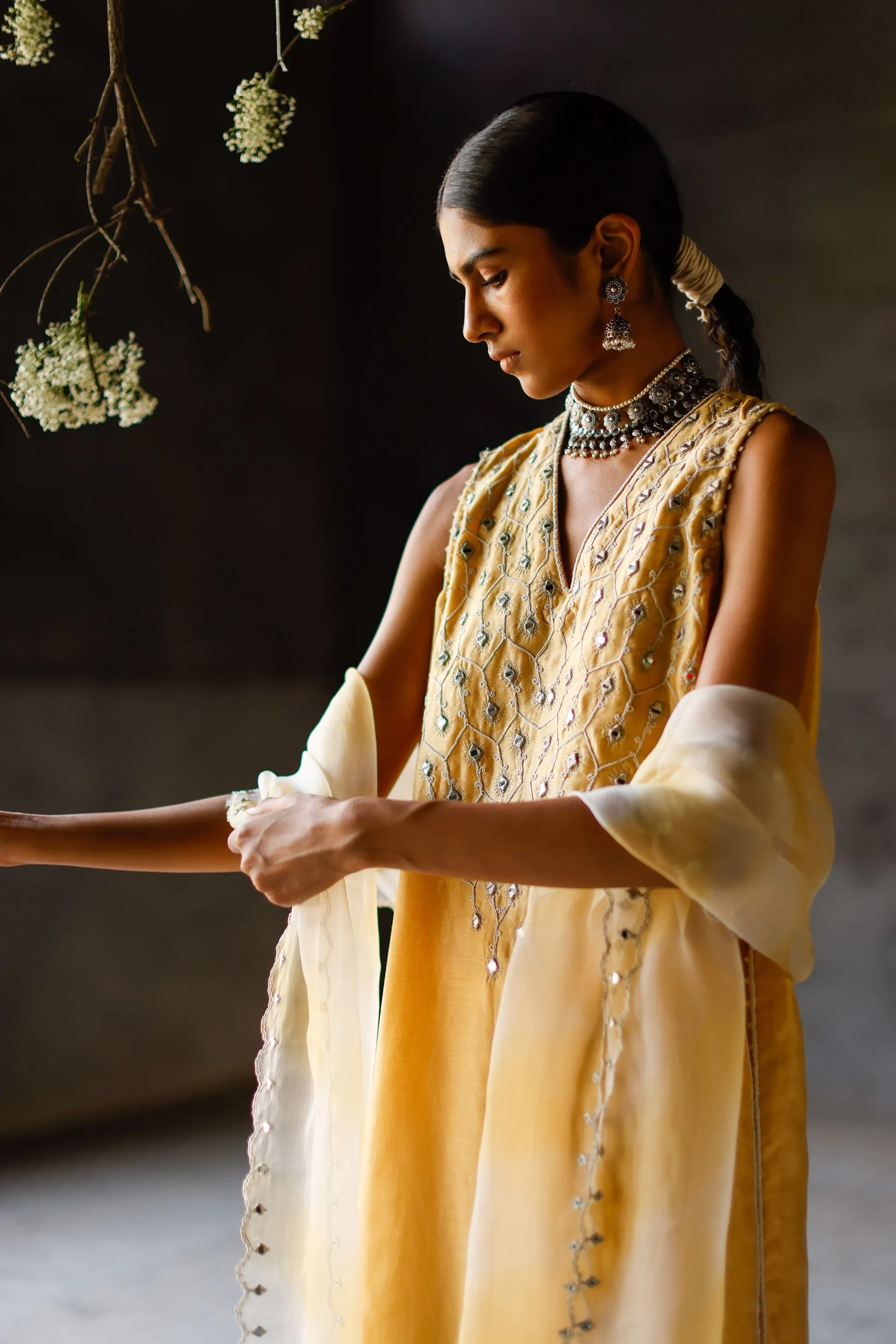 Shikha Mehta Selena Yellow Mauli Kurta Set Silk Chanderi Yellow Paak Ss24-Smmk18
