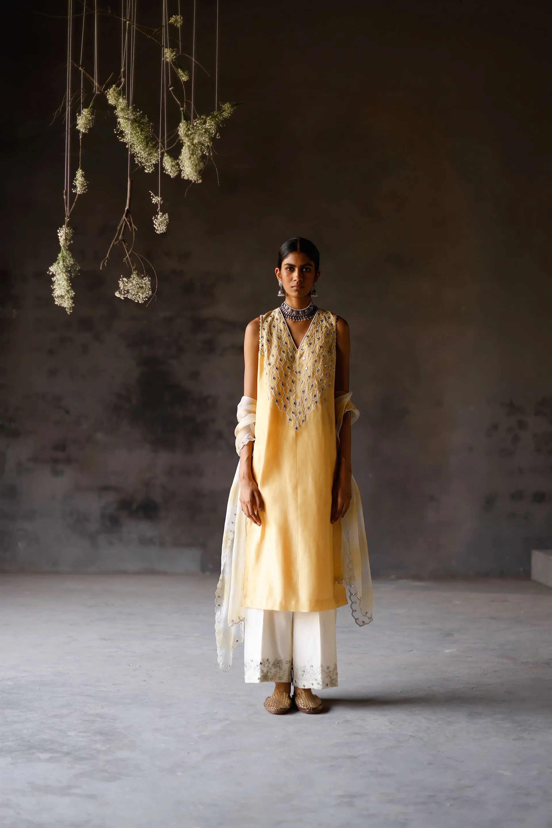 Shikha Mehta Selena Yellow Mauli Kurta Set Silk Chanderi Yellow Paak Ss24-Smmk18