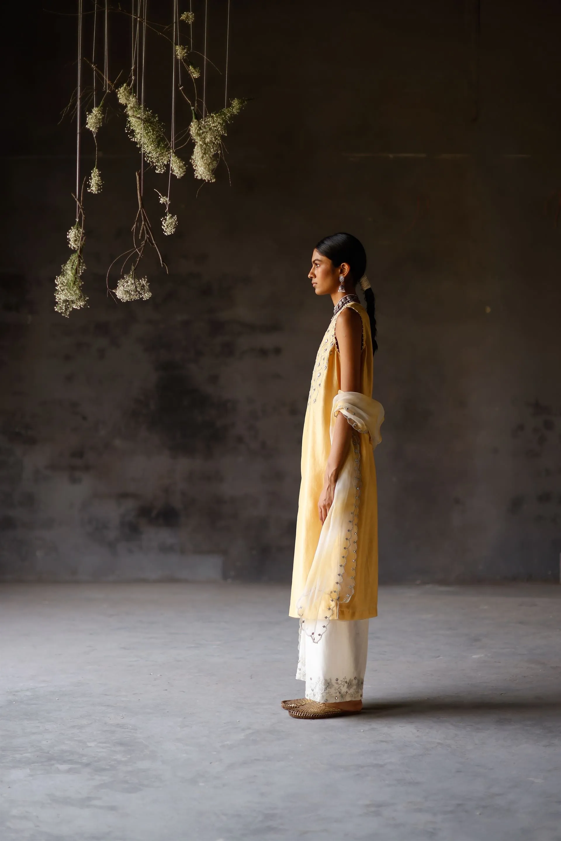Shikha Mehta Selena Yellow Mauli Kurta Set Silk Chanderi Yellow Paak Ss24-Smmk18