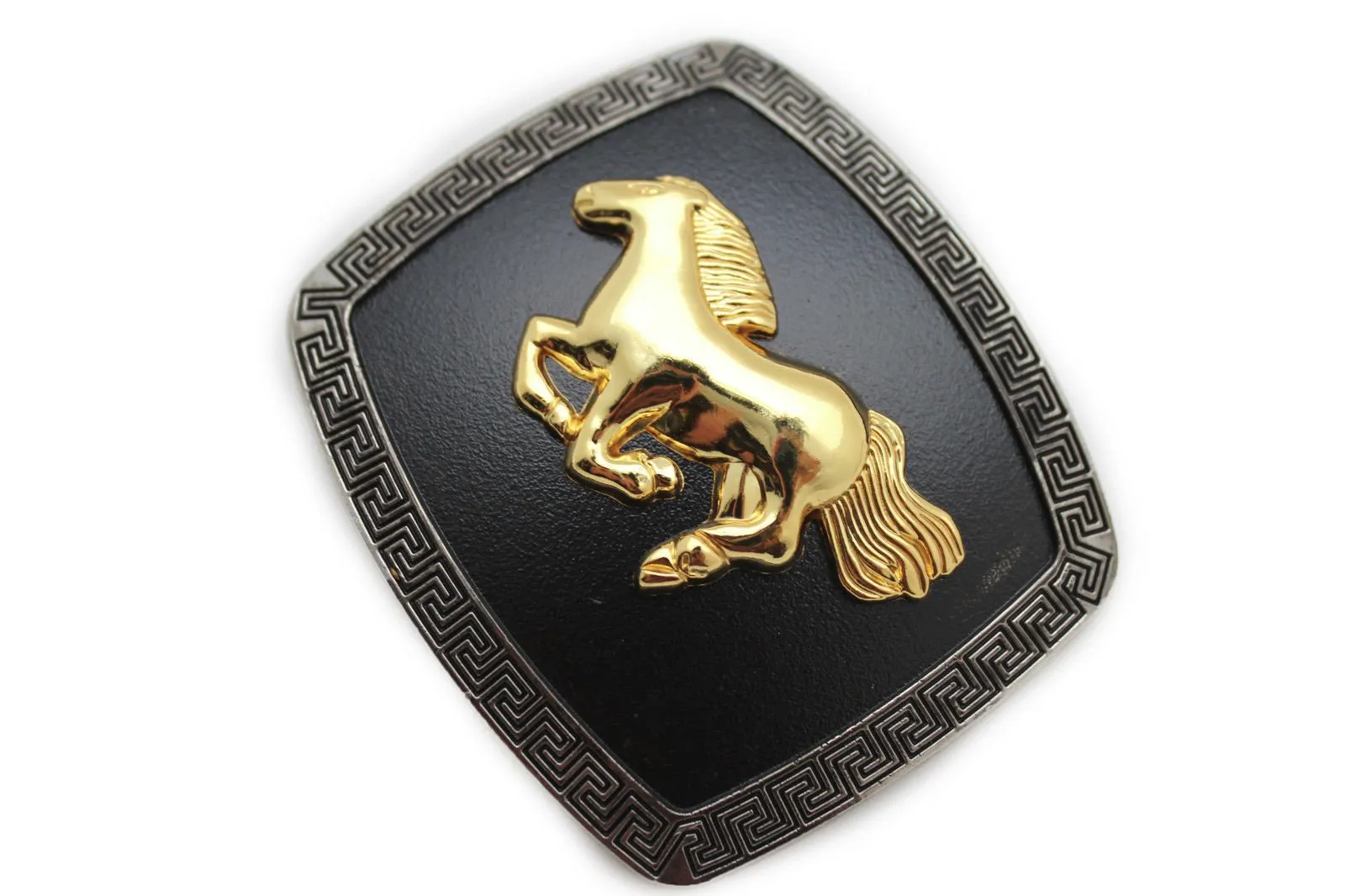 Shiny Gold Horse Black Rectangular Metal Belt Buckle