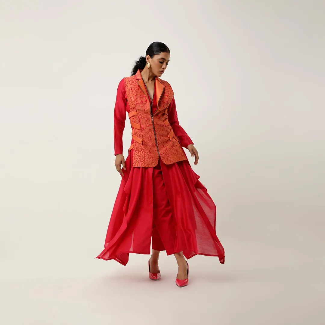 SIDE TIE UP CUTWORK JACKET WITH DRAPED INNER AND PANTS