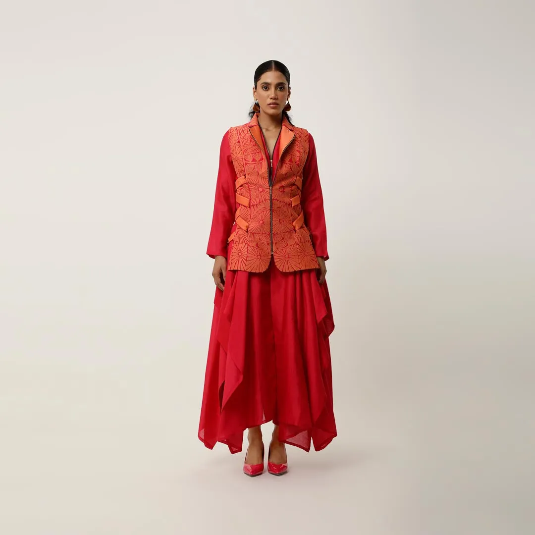 SIDE TIE UP CUTWORK JACKET WITH DRAPED INNER AND PANTS