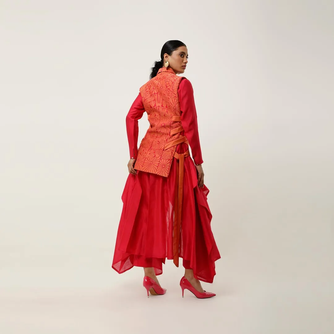 SIDE TIE UP CUTWORK JACKET WITH DRAPED INNER AND PANTS