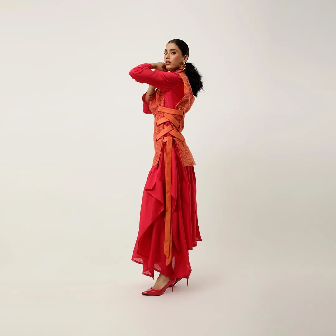SIDE TIE UP CUTWORK JACKET WITH DRAPED INNER AND PANTS