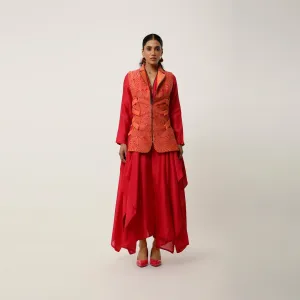 SIDE TIE UP CUTWORK JACKET WITH DRAPED INNER AND PANTS
