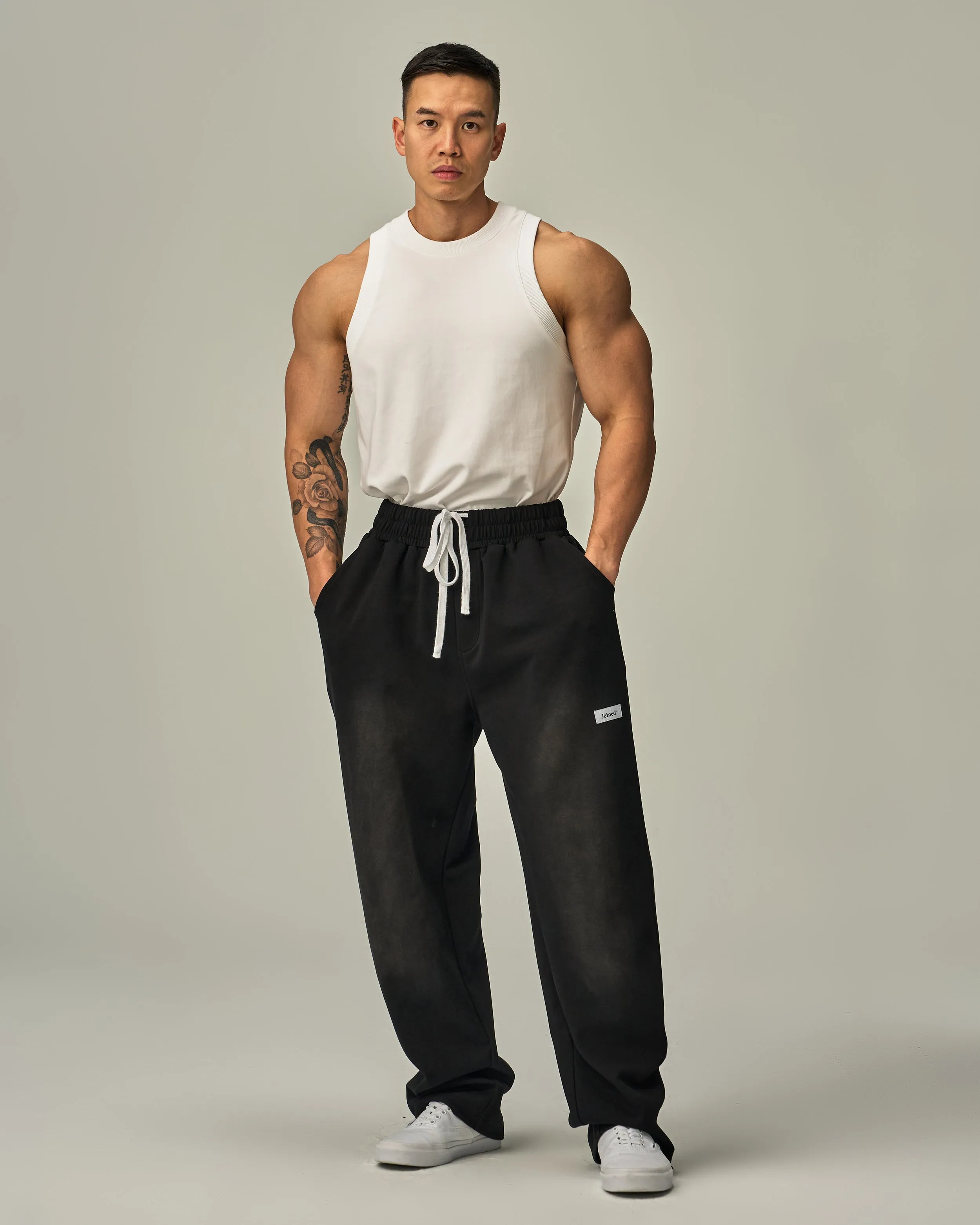 Side-Zip Straight Wide Pants