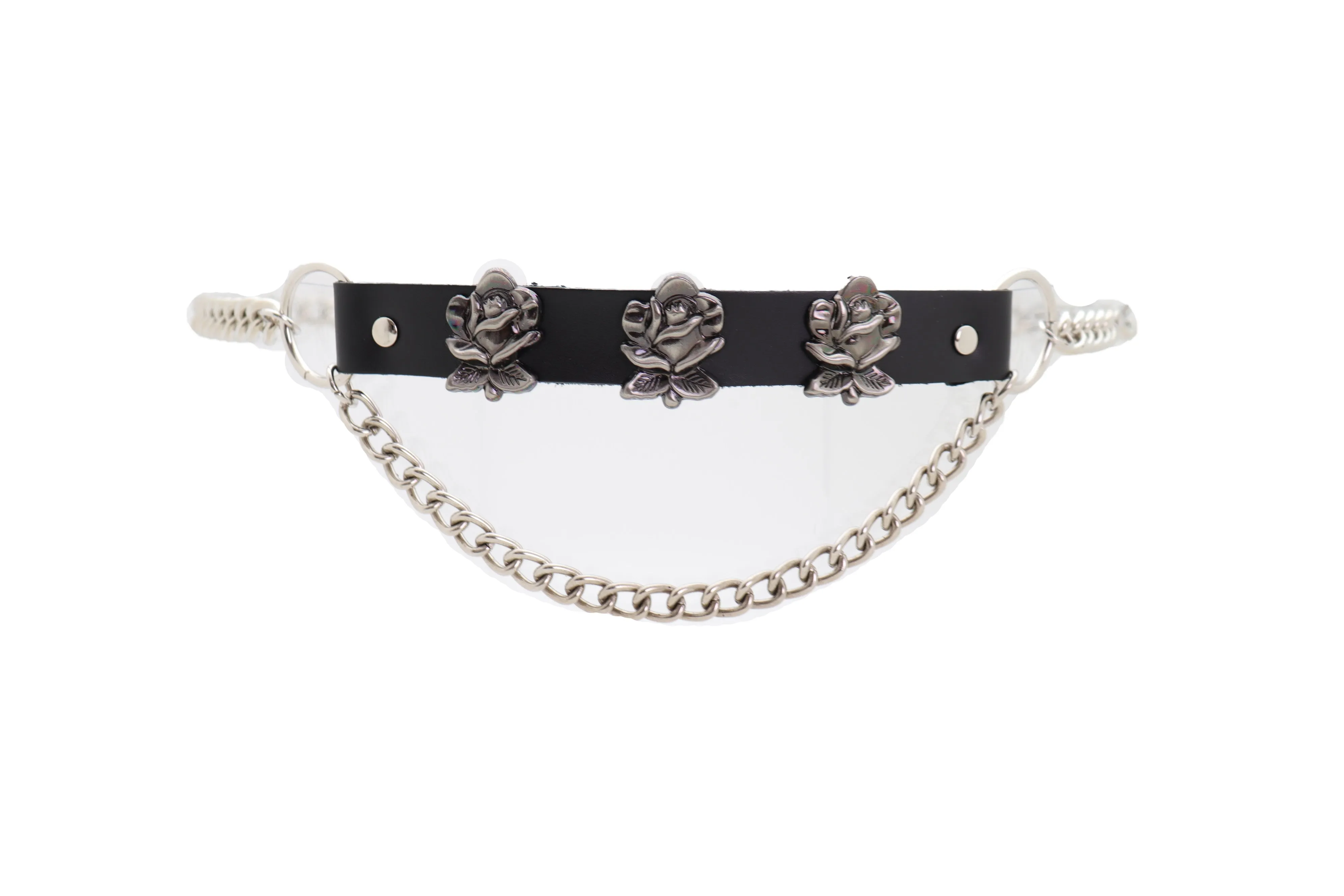 Silver Metal Chain Fashion Belt Hip High Waist Rose Flower Charms Size XS S M