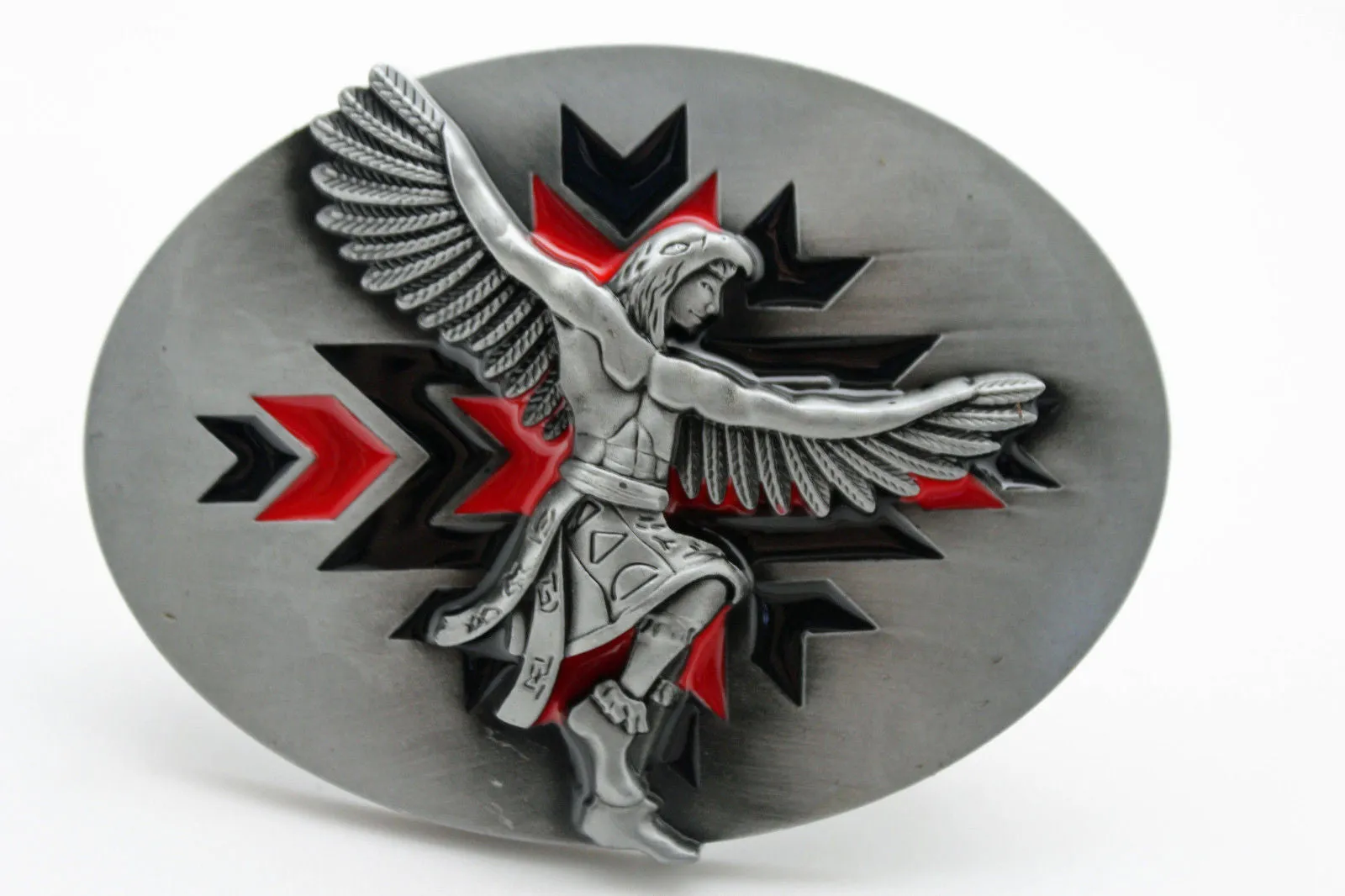 Silver Metal Native American Indian Dance Warrior Oval Belt Buckle Men Accessories