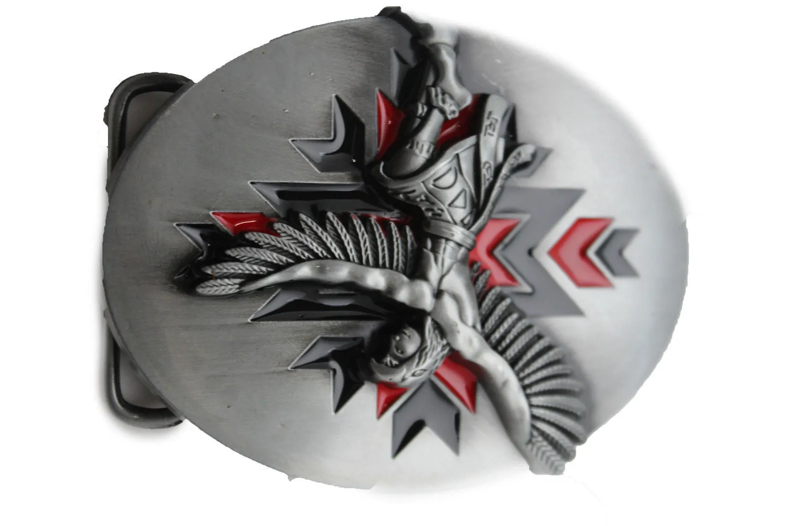 Silver Metal Native American Indian Dance Warrior Oval Belt Buckle Men Accessories