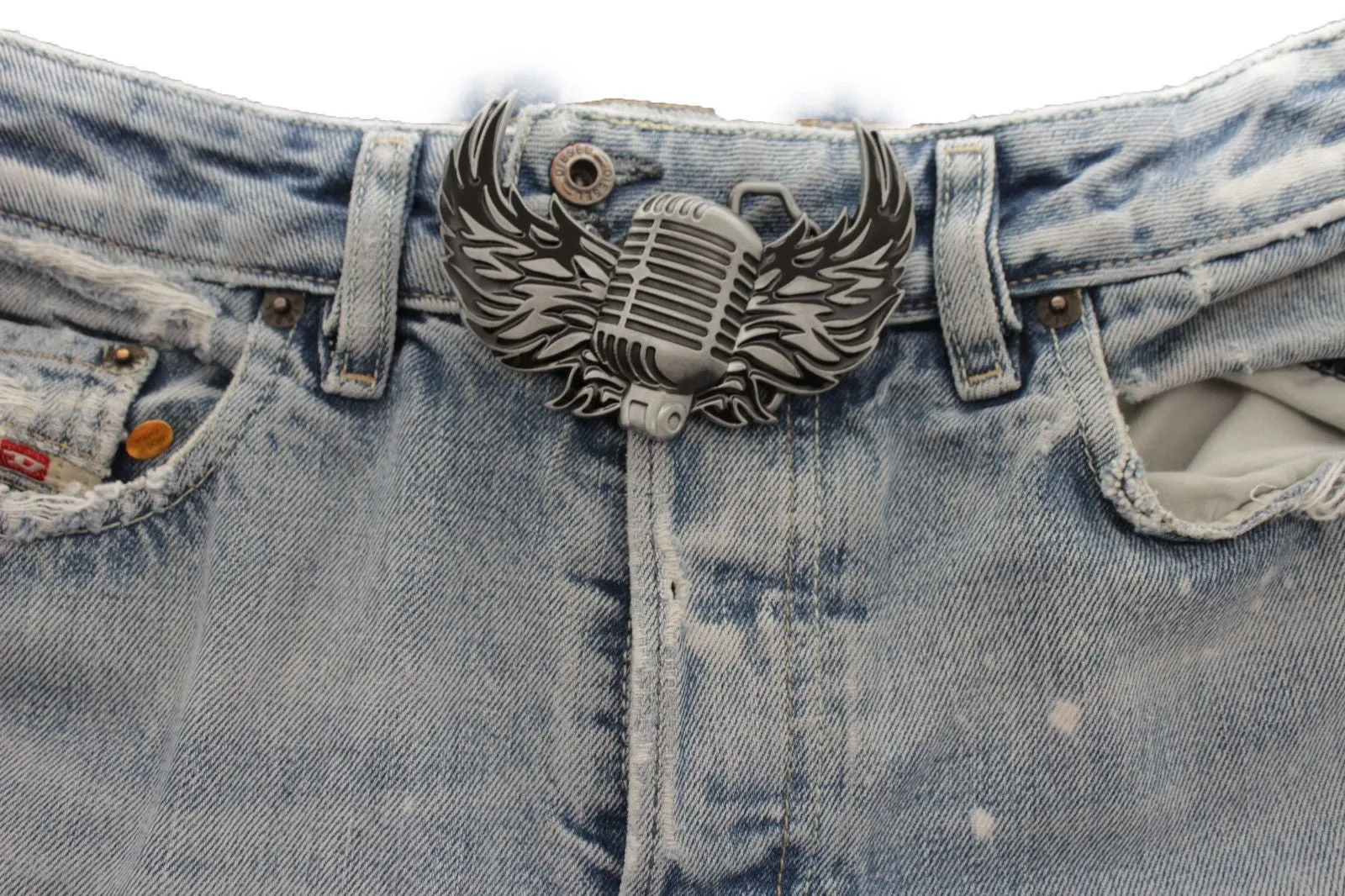 Silver Metal Radio Music Microphone Fire Wings Belt Buckle Men Accessories