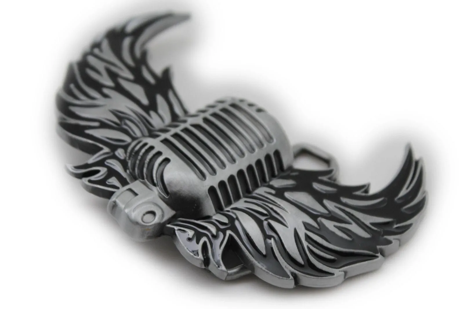 Silver Metal Radio Music Microphone Fire Wings Belt Buckle Men Accessories