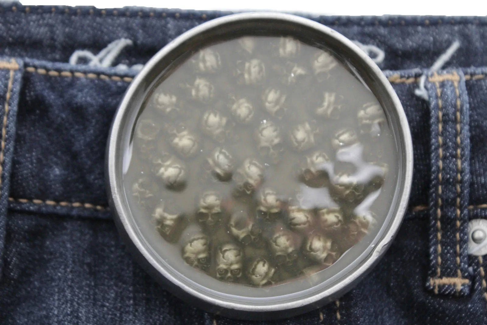 Silver Metal Round Belt Buckle Skeleton Skulls Gothic Green Brown Men Halloween Punk Accessories