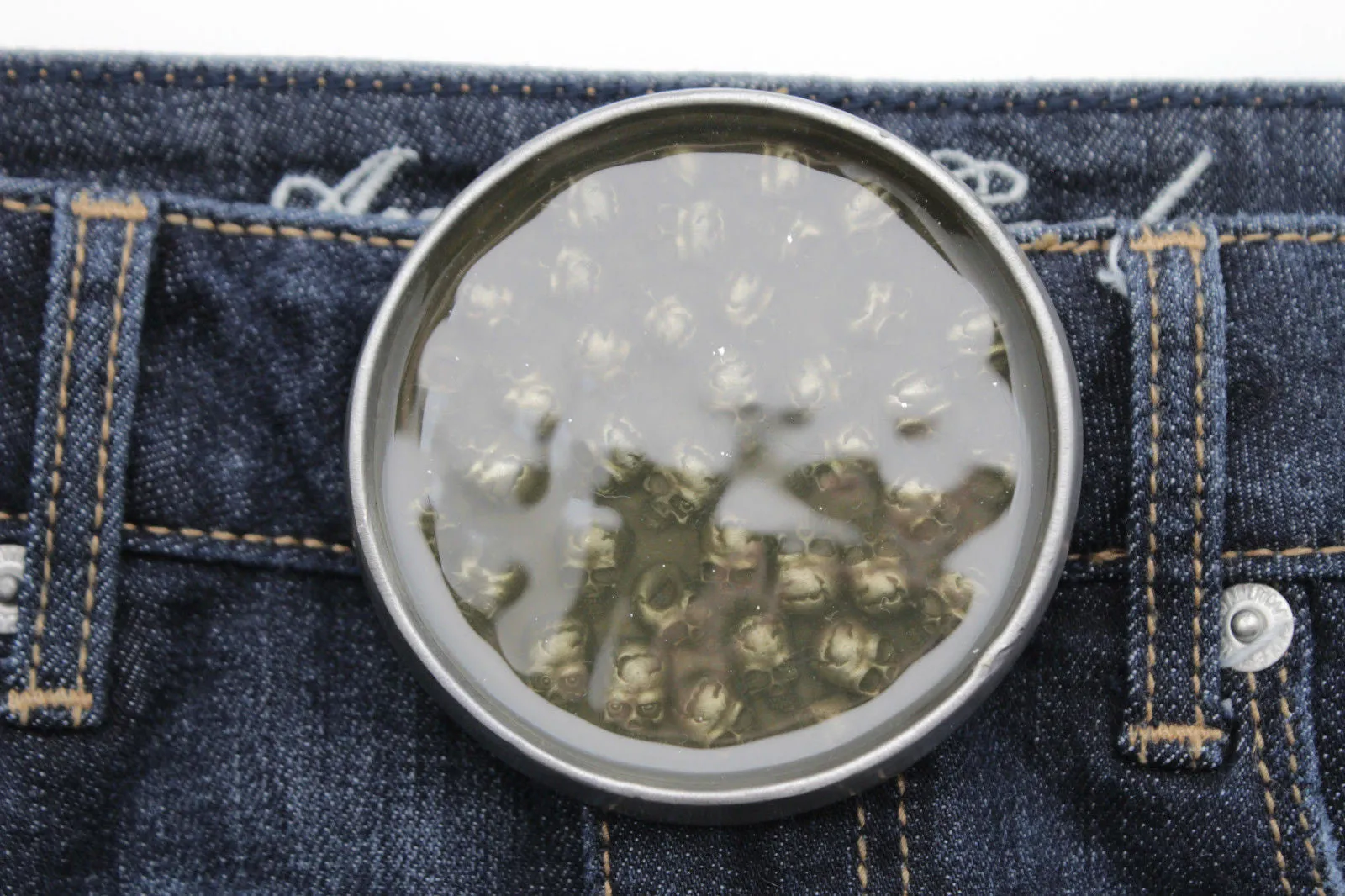 Silver Metal Round Belt Buckle Skeleton Skulls Gothic Green Brown Men Halloween Punk Accessories