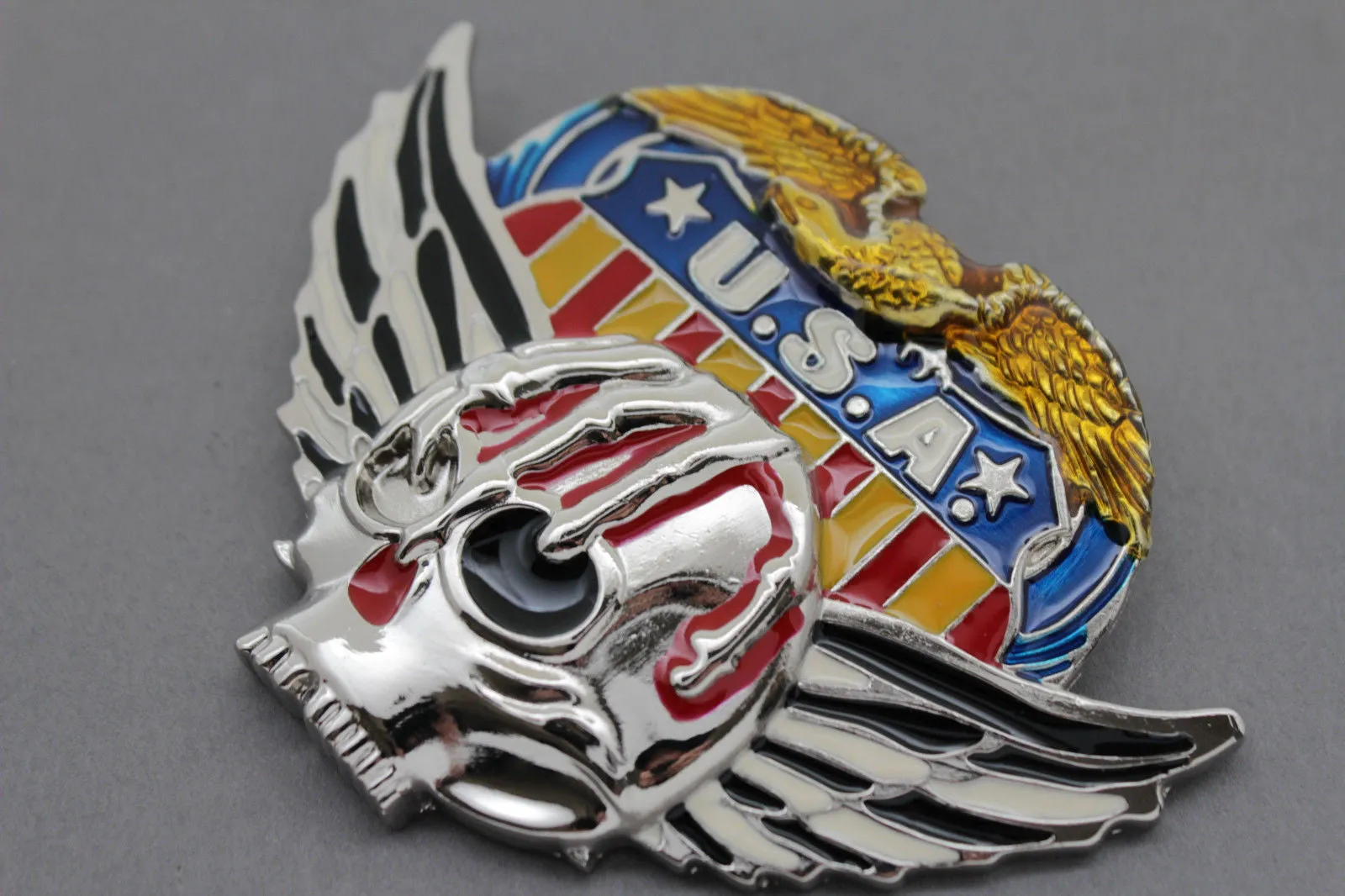 Silver Skull Wings Skeleton USA Army American Eagle Bloody Belt Buckle Men