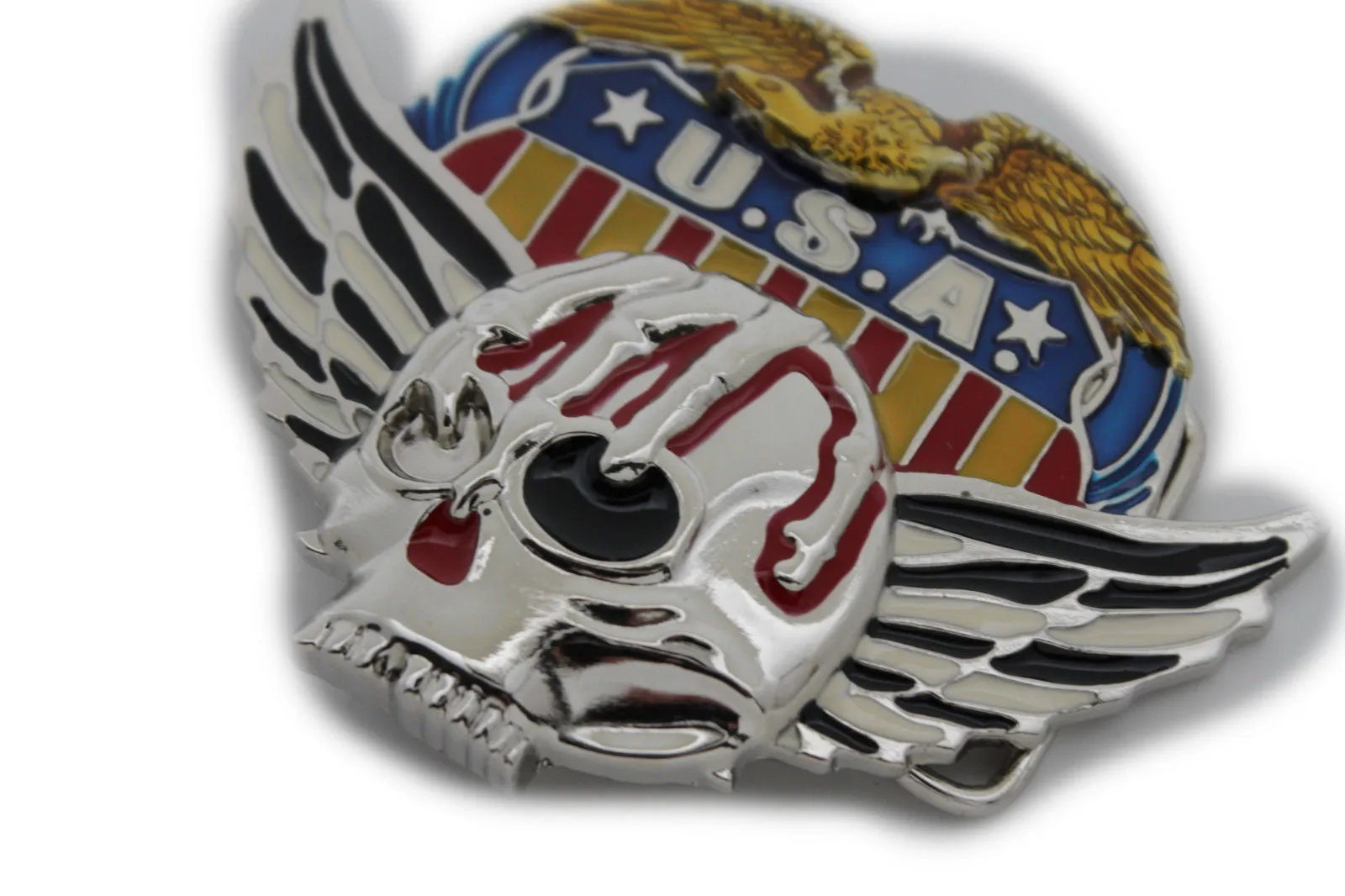 Silver Skull Wings Skeleton USA Army American Eagle Bloody Belt Buckle Men