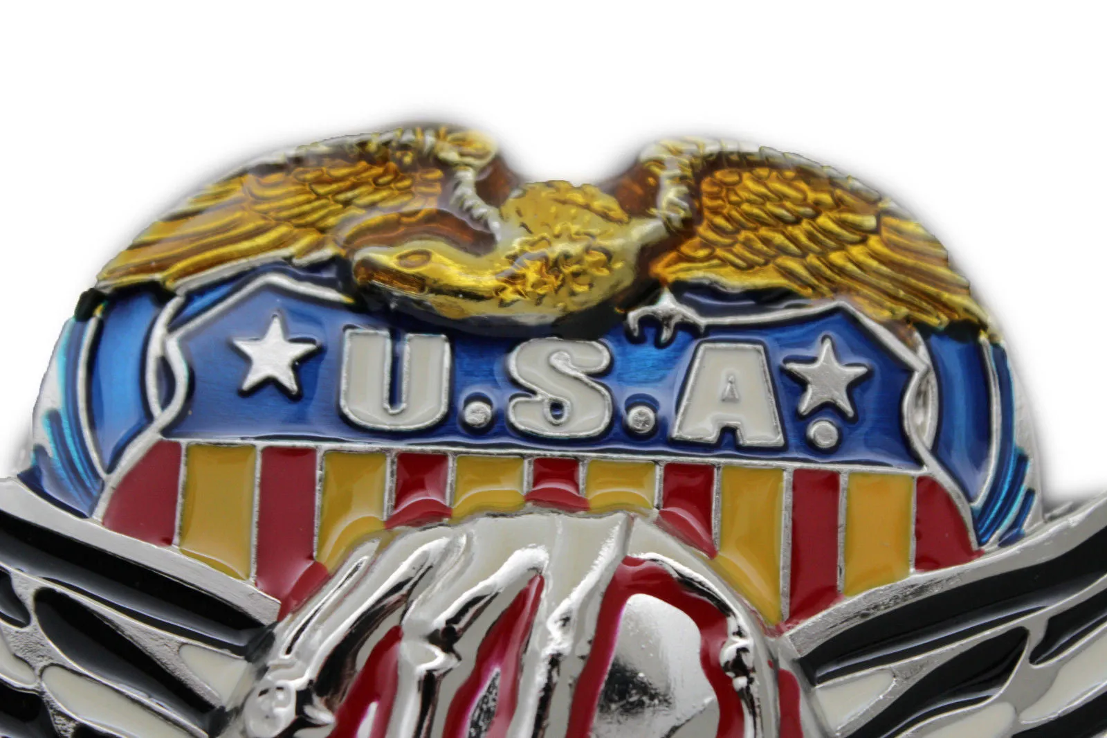 Silver Skull Wings Skeleton USA Army American Eagle Bloody Belt Buckle Men