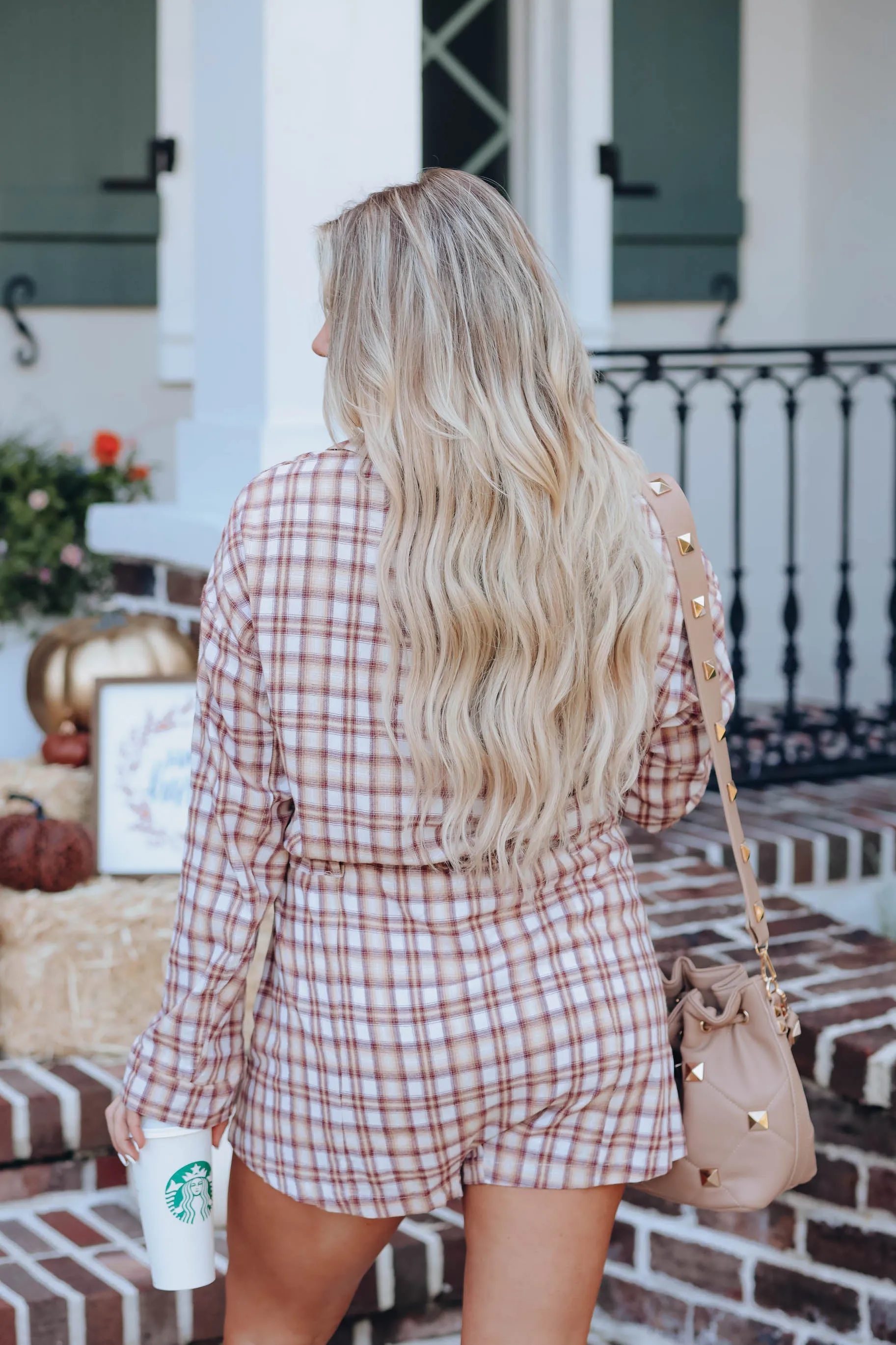 Simple Life Plaid Pocketed Romper - Burgundy