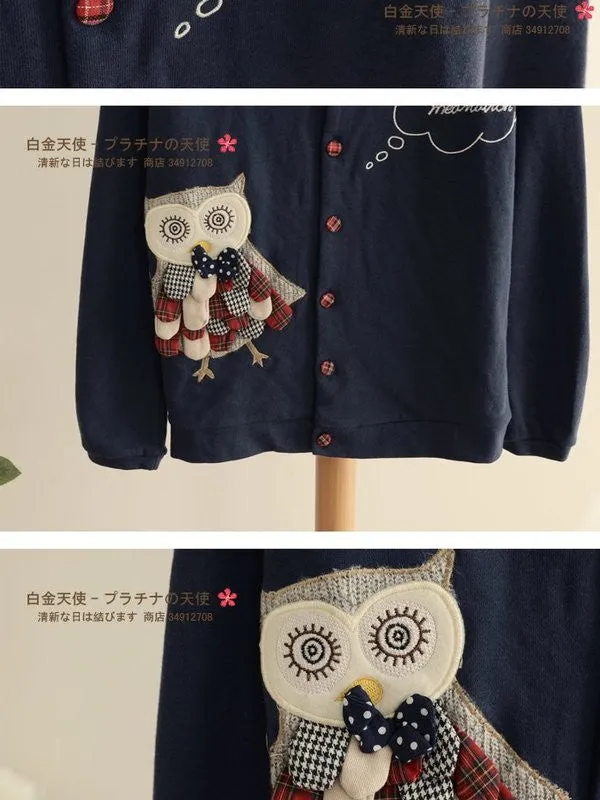 sleepy owl decorative cardigan