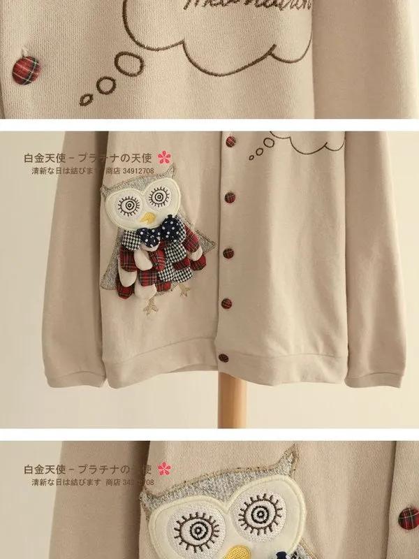 sleepy owl decorative cardigan