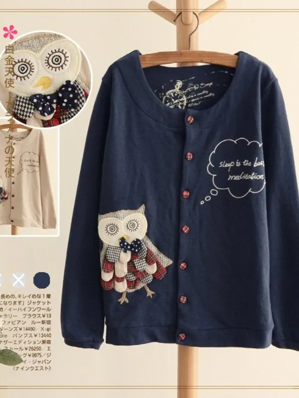 sleepy owl decorative cardigan