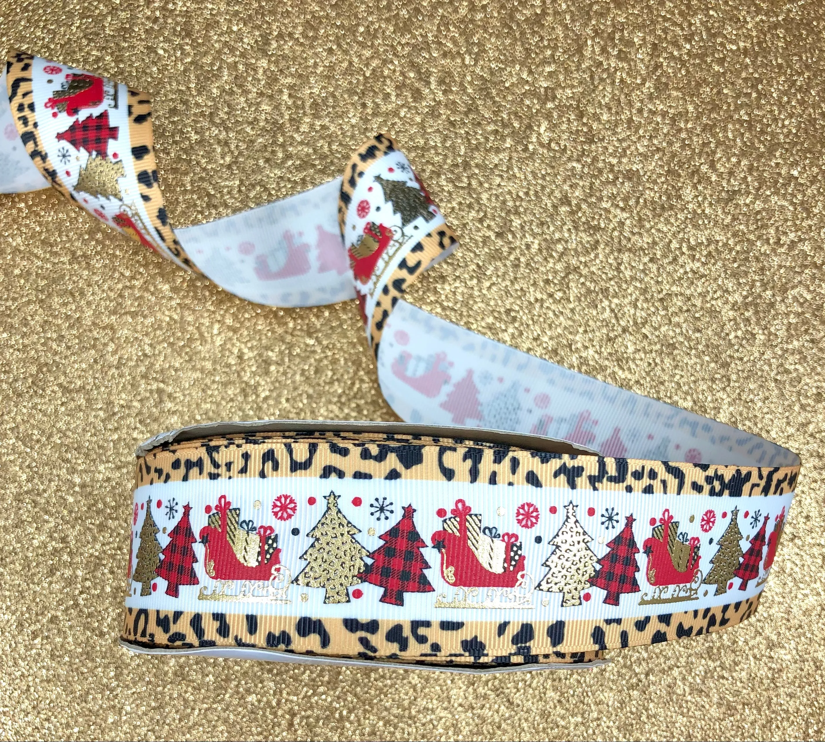 Sleigh All Day Coordinate - Leopard - USDR Ribbon 1.5 Inch