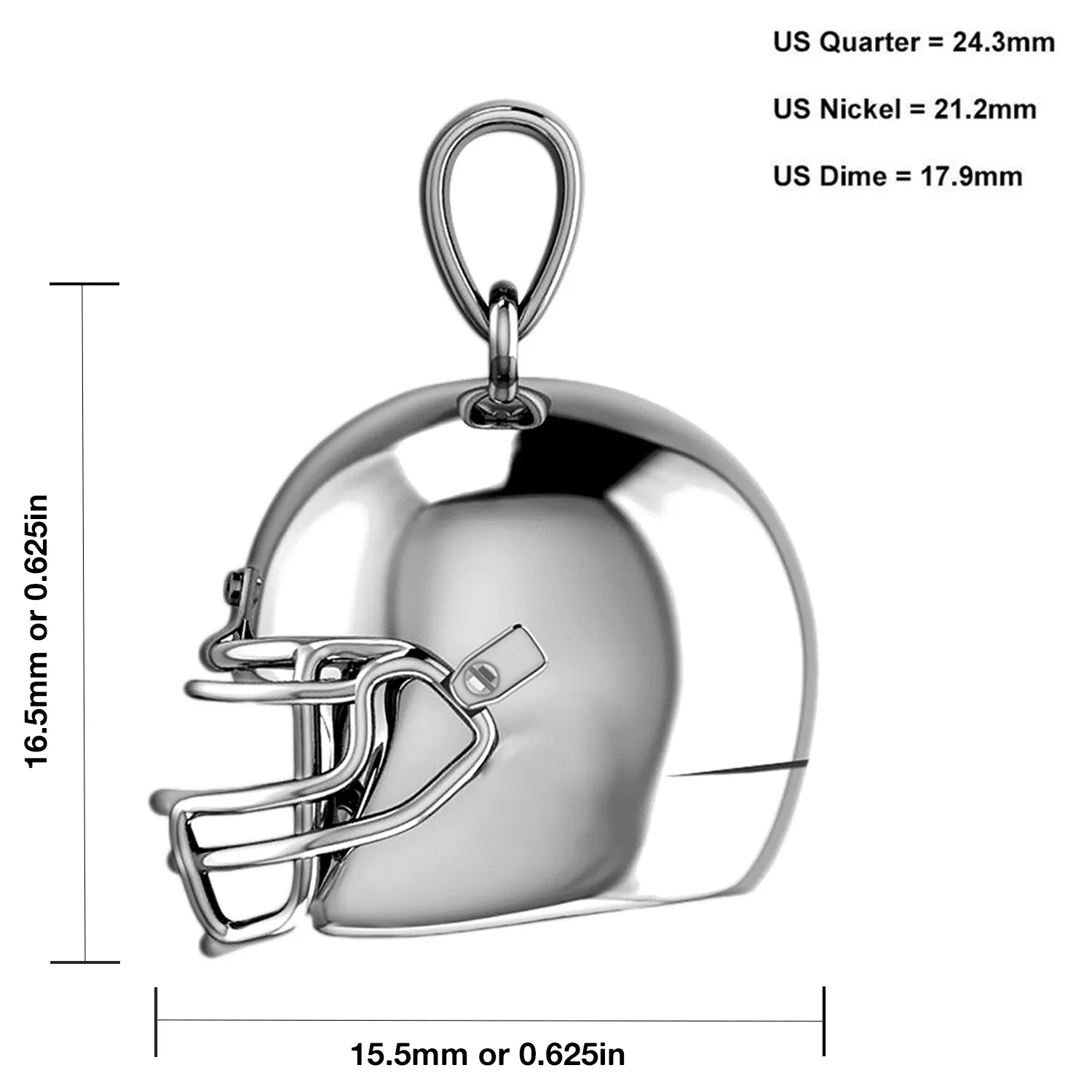 Small 925 Sterling Silver 3D Football Helmet Pendant Necklace, 16.5mm