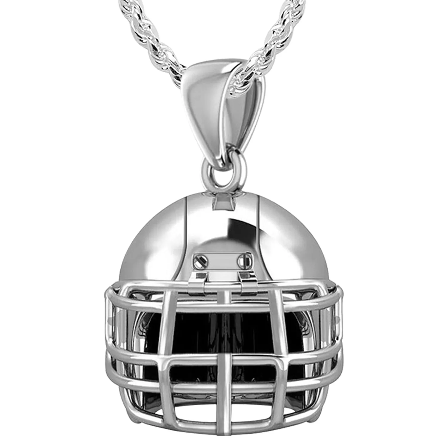 Small 925 Sterling Silver 3D Football Helmet Pendant Necklace, 16.5mm