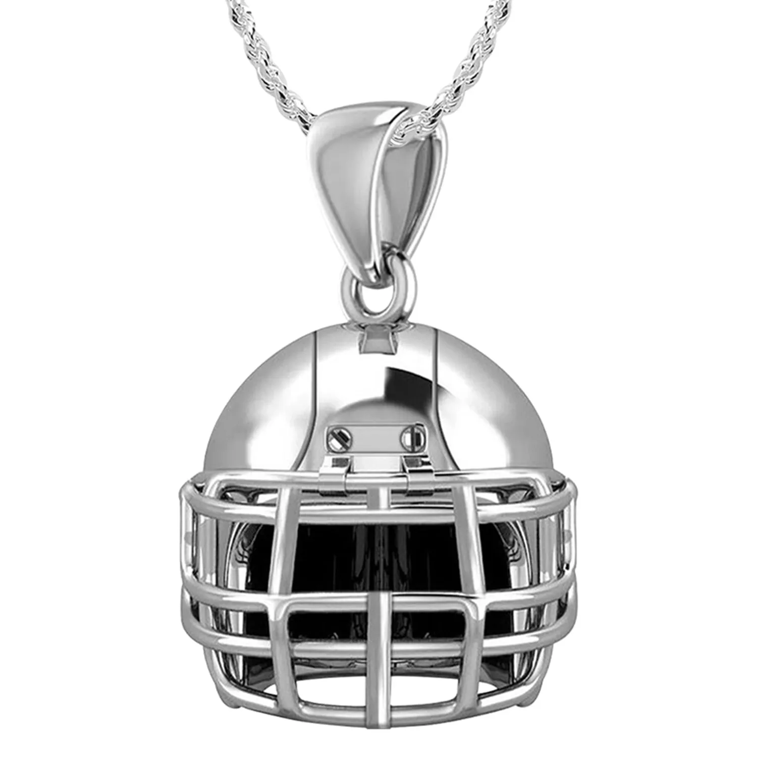 Small 925 Sterling Silver 3D Football Helmet Pendant Necklace, 16.5mm