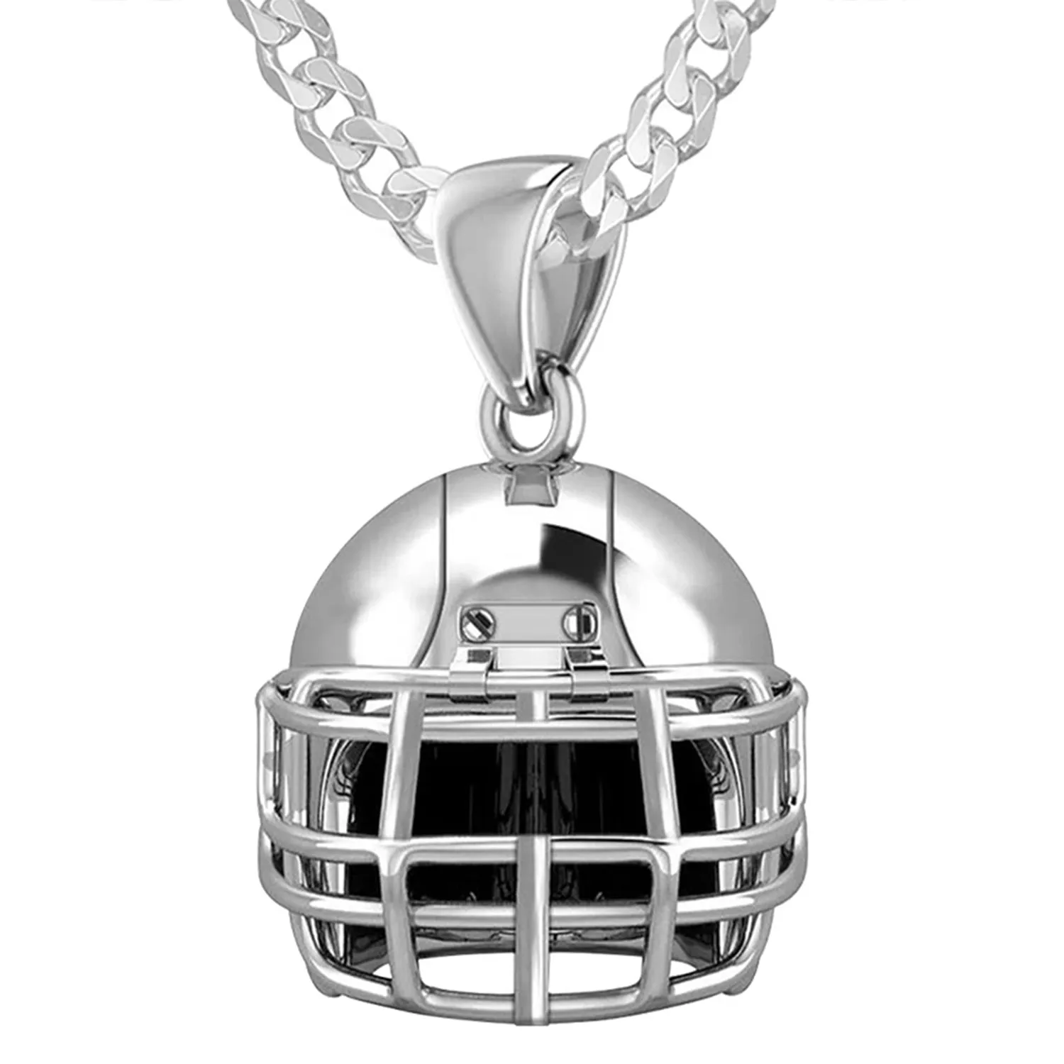 Small 925 Sterling Silver 3D Football Helmet Pendant Necklace, 16.5mm