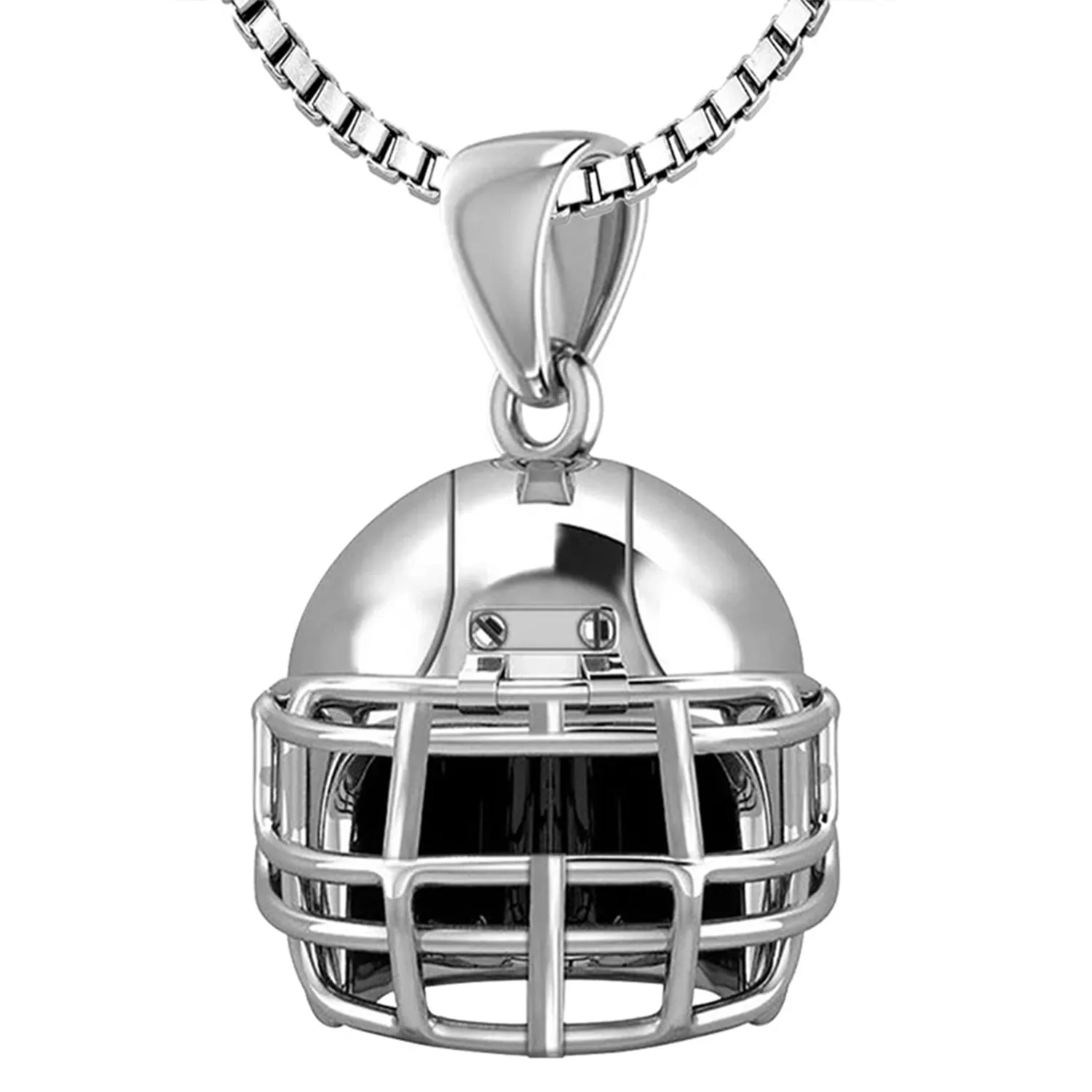 Small 925 Sterling Silver 3D Football Helmet Pendant Necklace, 16.5mm