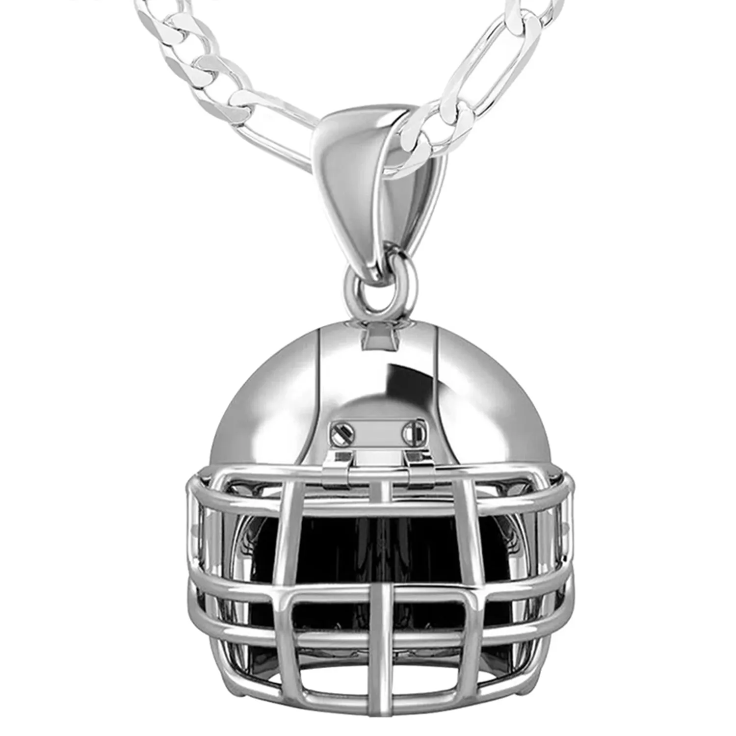 Small 925 Sterling Silver 3D Football Helmet Pendant Necklace, 16.5mm