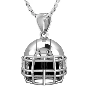 Small 925 Sterling Silver 3D Football Helmet Pendant Necklace, 16.5mm