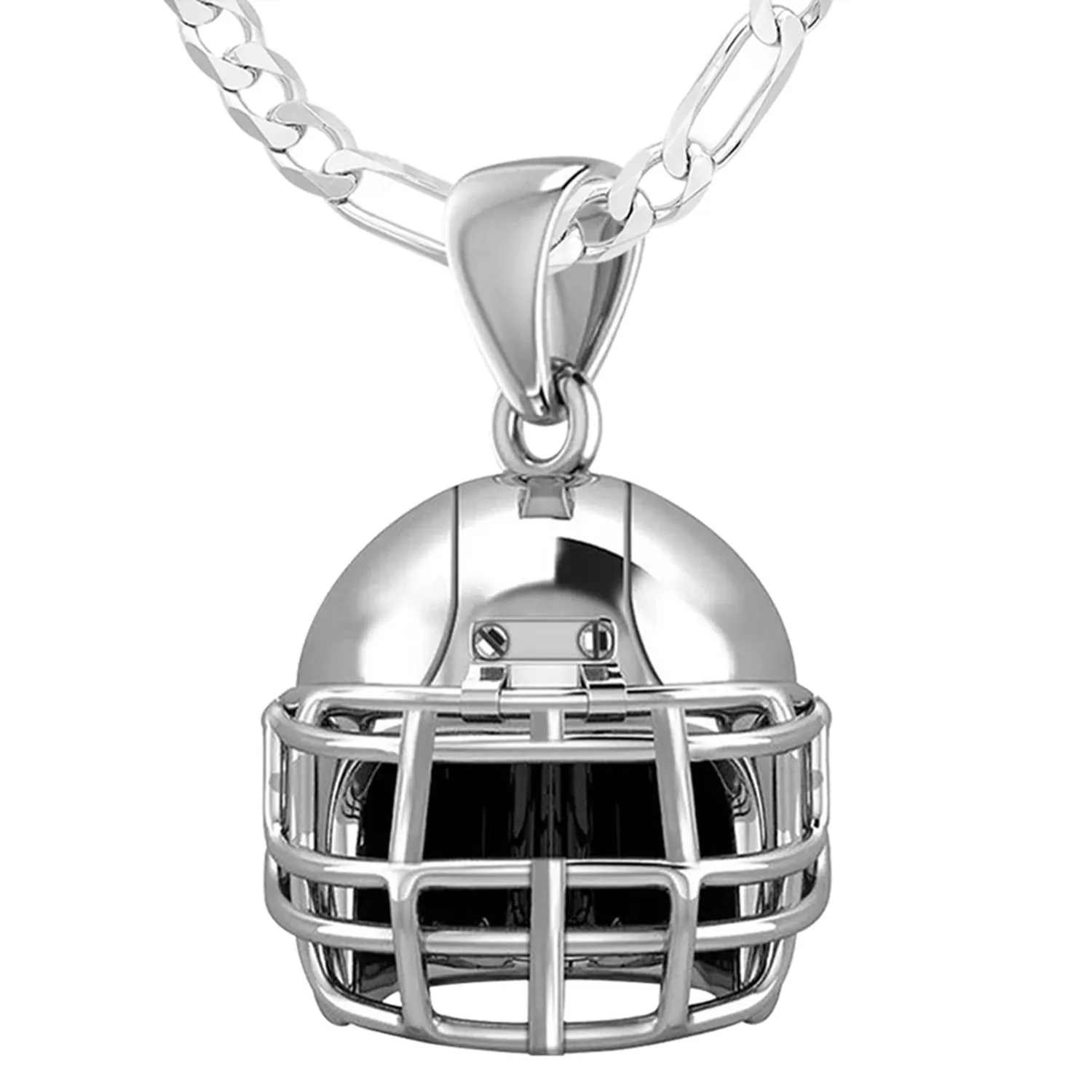 Small 925 Sterling Silver 3D Football Helmet Pendant Necklace, 16.5mm