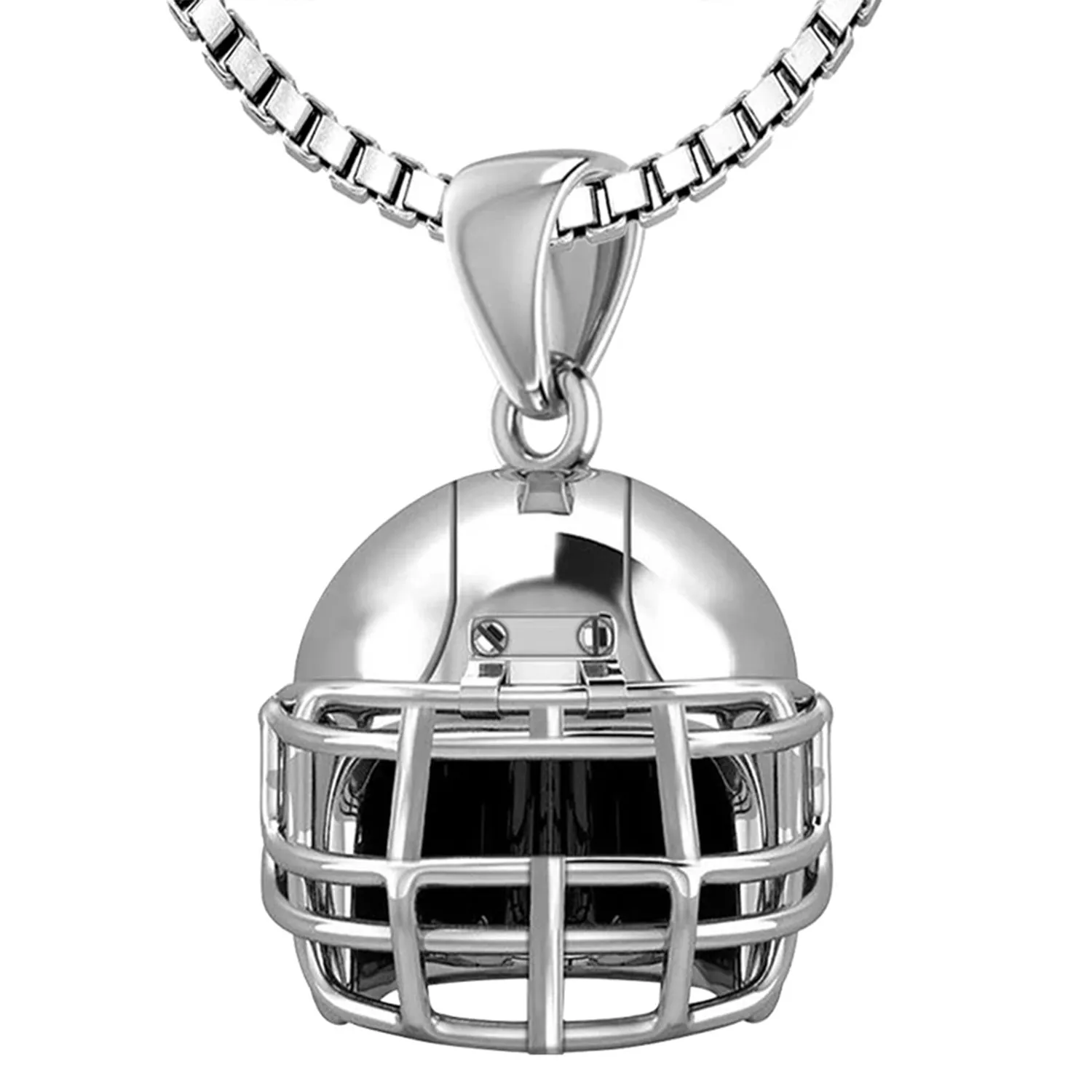 Small 925 Sterling Silver 3D Football Helmet Pendant Necklace, 16.5mm
